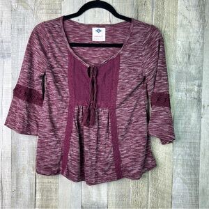 Wild Blue Sadie Robertson Small Burgundy/Purple Baby Doll Top Tassel Tie Neck